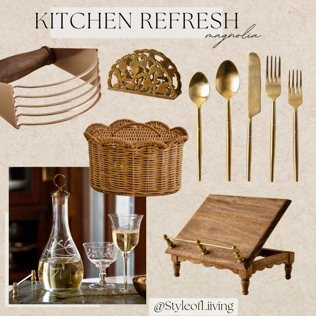 Kitchen refresh from Magnolia! New kitchen finds such as utensils, napkin holders, cookbook holders, baskets, and more! #magnolia #kitchenrefresh #kitchen #home 

 #LTKfoodie #LTKHome #LTKFindsUnder100