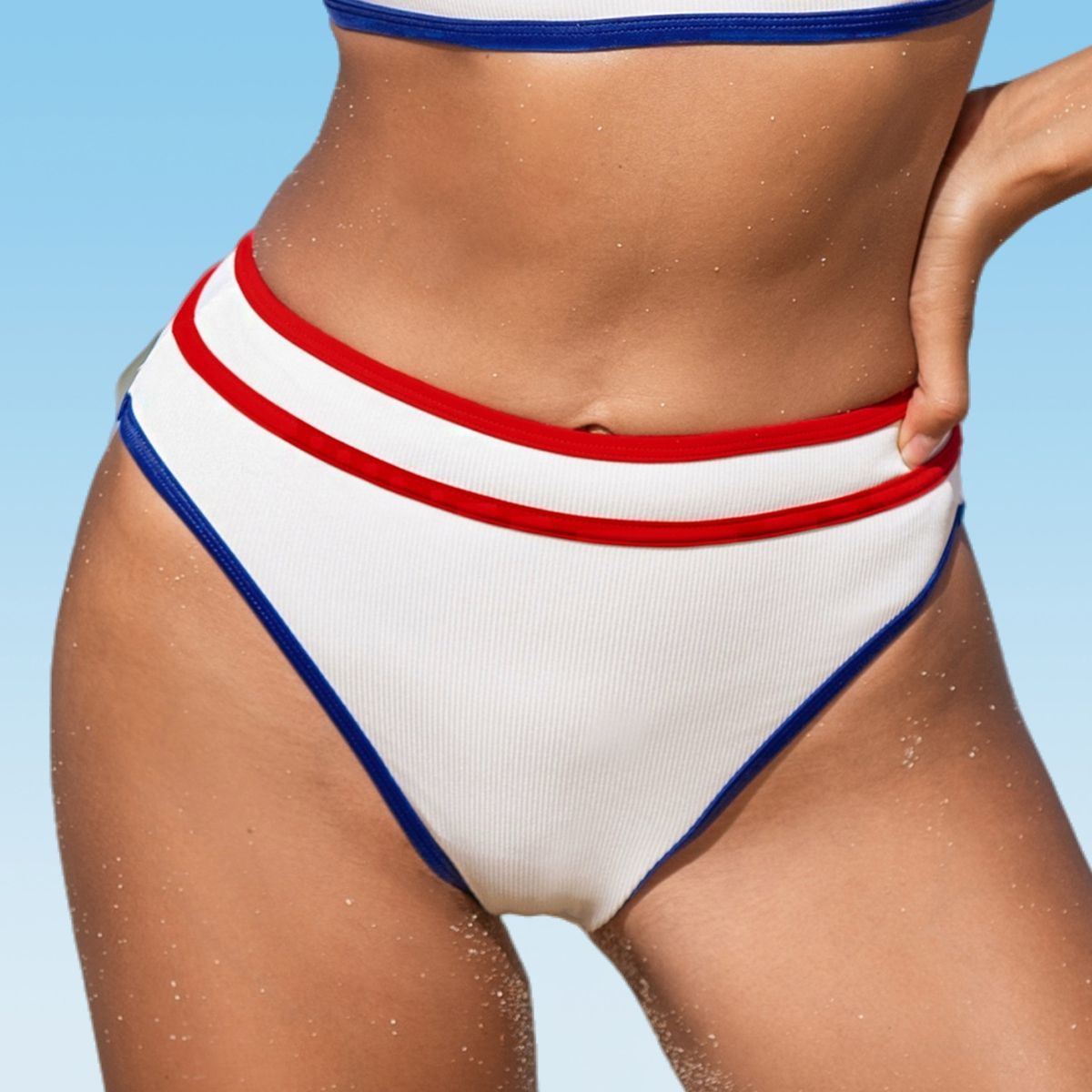 Women's Modern Stripes High-Rise Cheeky Bikini Bottoms Swimsuit - Cupshe | Target