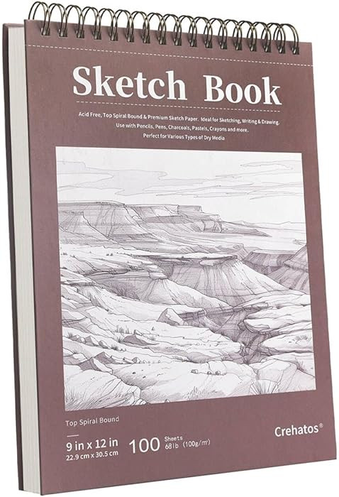 Crehatos 9" x 12" Sketch Book, Top Spiral Bound Sketch Pad, 100 Sheets 68lb/100gsm Drawing Paper,... | Amazon (US)