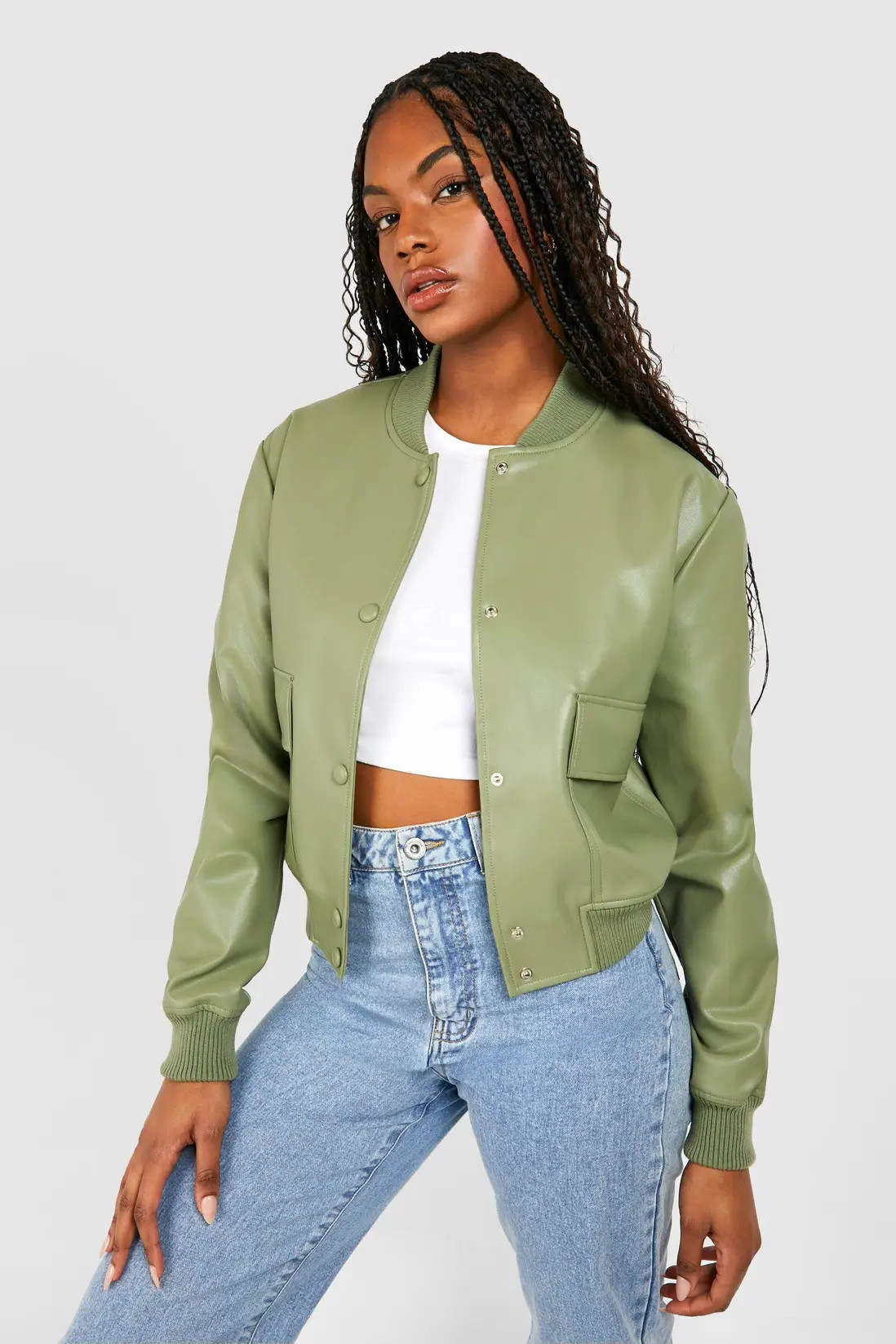 Jackets & Coats | Lange PU Pocket Bomber | boohoo | Boohoo.com (NL)