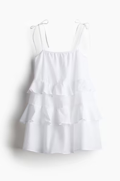 H & M - Baumwollkleid mit Bindeträgern - Weiß - Damen | H&M (DE, AT, CH, NL, FI)