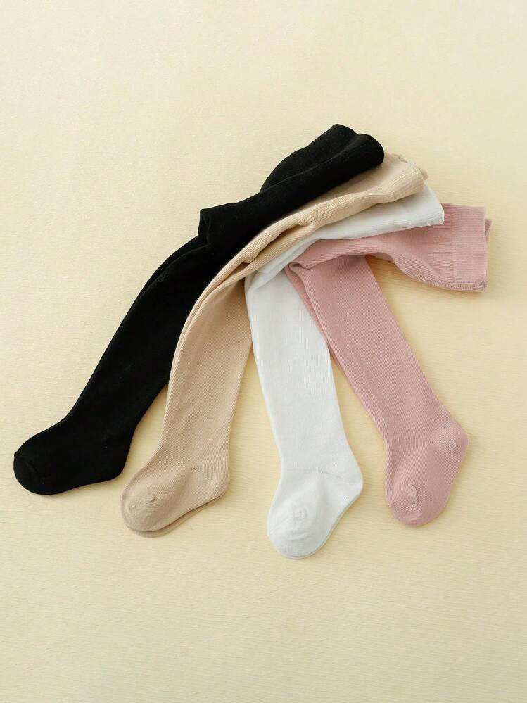4pcs Baby Girls' Simple Solid Color Basic Tights For All Seasons, Classic And Casual | SHEIN