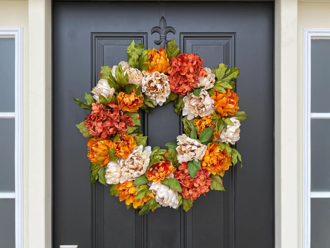 Fall Wreath for Front Door, Fall Peony Wreaths, Autumn Decor, Harvest Outdoor Accents, Fall Seaso... | Etsy (US)