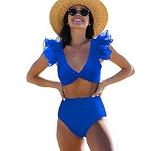 SPORLIKE Women Ruffle High Waist Swimsuit Two Pieces Push Up Tropical Print Bikini | Amazon (US)