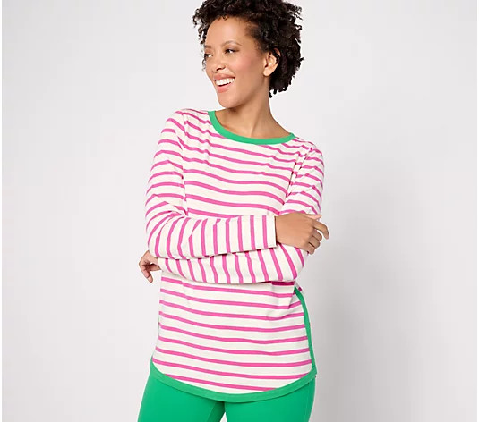 Belle by Kim Gravel TripleLuxe Knit Yachty Top with Pop Color Trim - QVC.com | QVC