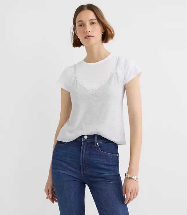 Heathered Lace Perfect Ribbed Cami Tee | LOFT
