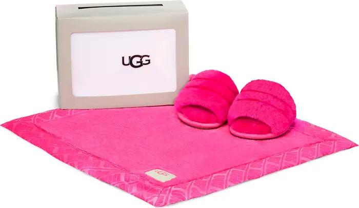 UGG® Fluff Yeah Genuine Shearling Slipper & Lovely Blanket Set | Nordstromrack | Nordstrom Rack