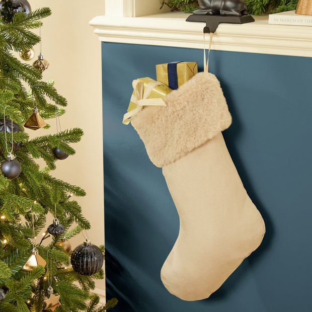 Habitat Taupe Fur Christmas Stocking | argos.co.uk