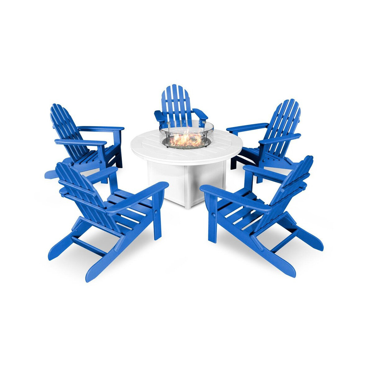 POLYWOOD Classic Adirondack 6 Pc Recycled Plastic Fire Pit Seating Set in Pacific Blue by - PWS414-1-10357 | BBQ Guys