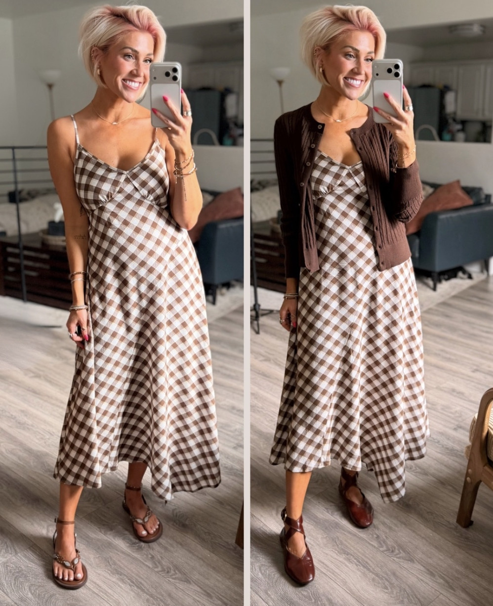 OBSESSED with this dress... the cut, the print, everything!! Dress: Extra Small // Sweater: Small // Shoes: TTS 

 #LTKootd #LTKSaleAlert