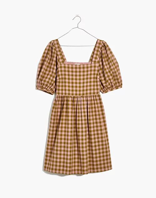 Square-Neck Puff-Sleeve Dress in Gingham Seersucker | Madewell