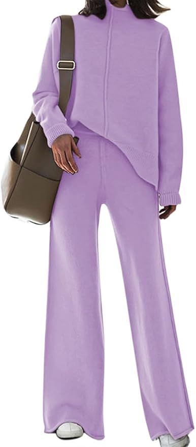TOLENY Women's 2 Piece Lounge Sets Pullover Sweater and Wide Leg Pants Tracksuit Outfits | Amazon (US)