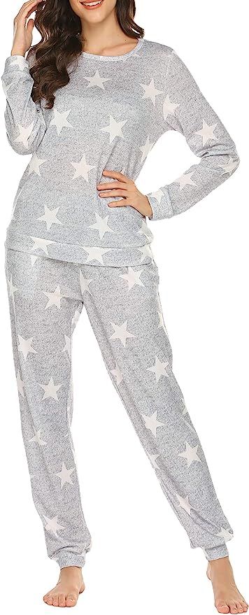 Ekouaer Womens Pajama Set Long Sleeve Sleepwear Star Print Cotton Nightwear Soft Pjs Lounge Sets ... | Amazon (US)