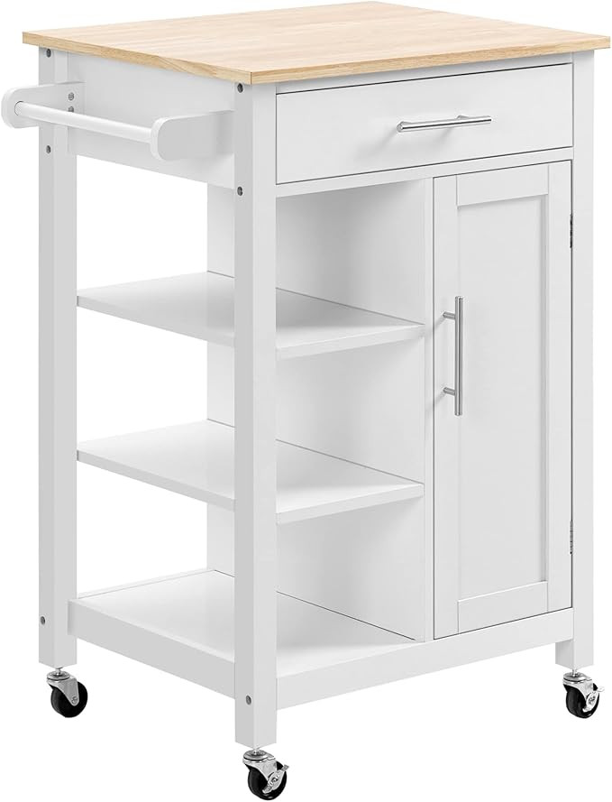HOMCOM Compact Kitchen Island Cart on Wheels, Rolling Utility Trolley Cart with Storage Shelf & D... | Amazon (US)