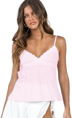 Princess Polly Lunya Pink Lace Trim Adjustable Crop Top | Amazon (US)