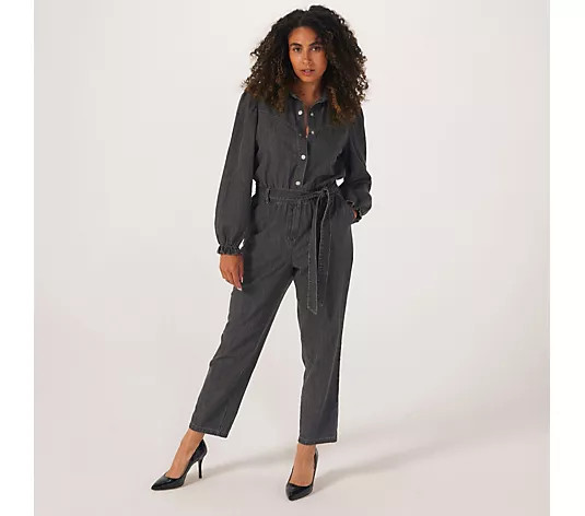 Dannii Minogue Denim Frill Sleeve Jumpsuit Petite - QVC UK | QVC UK