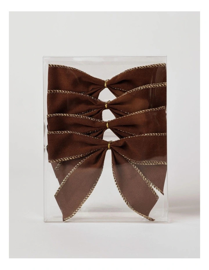 Harvest Christmas Fabric Set of 4 Velvet Bow Clips 14cm in Brown | Myer