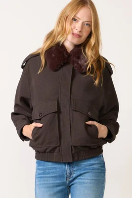 GOOD AMERICAN Women's The Faux Leather Bomber Jacket, Size Large, Espresso Brown | Evereve