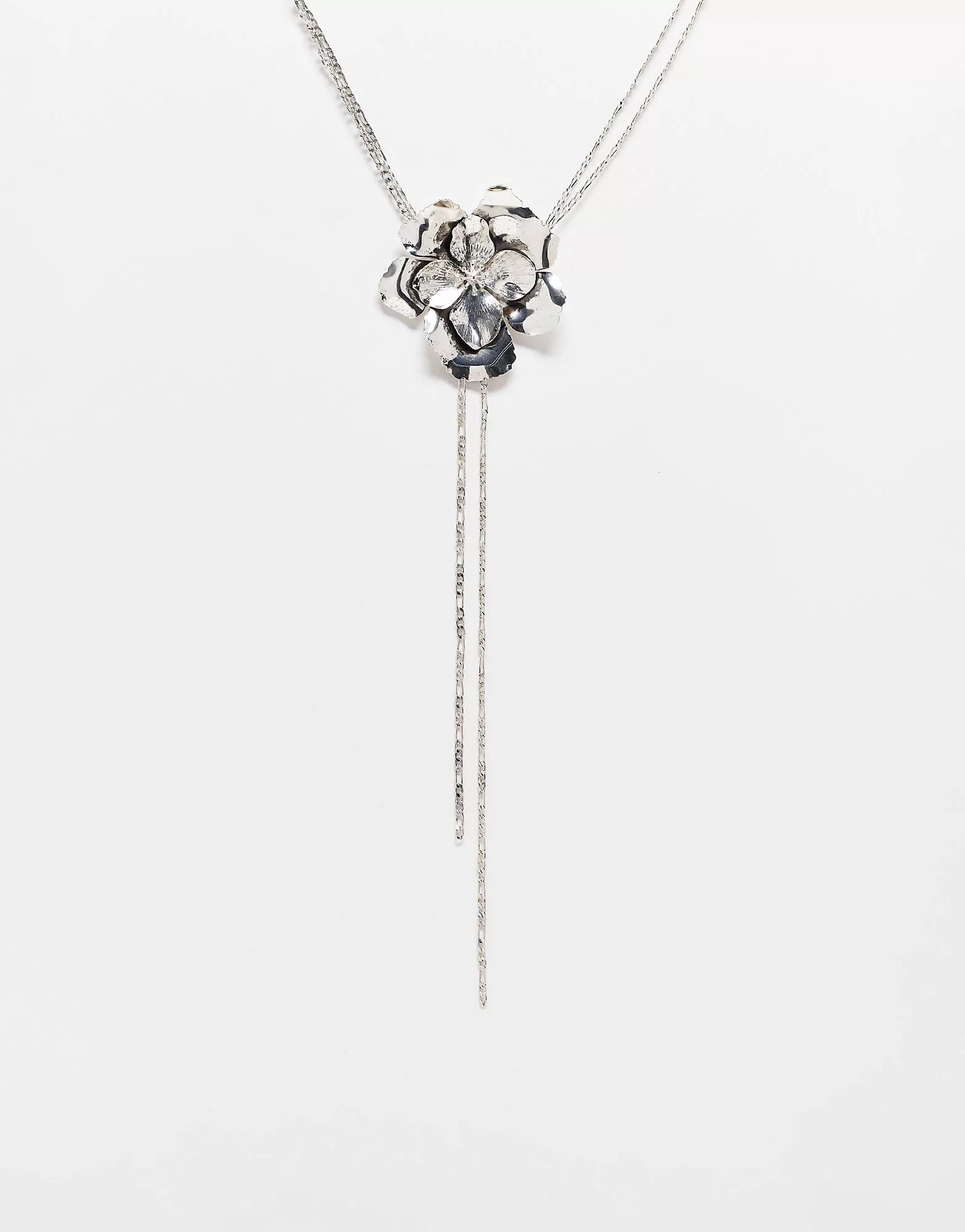 Reclaimed Vintage unisex corsage lariat necklace in silver | ASOS (Global)