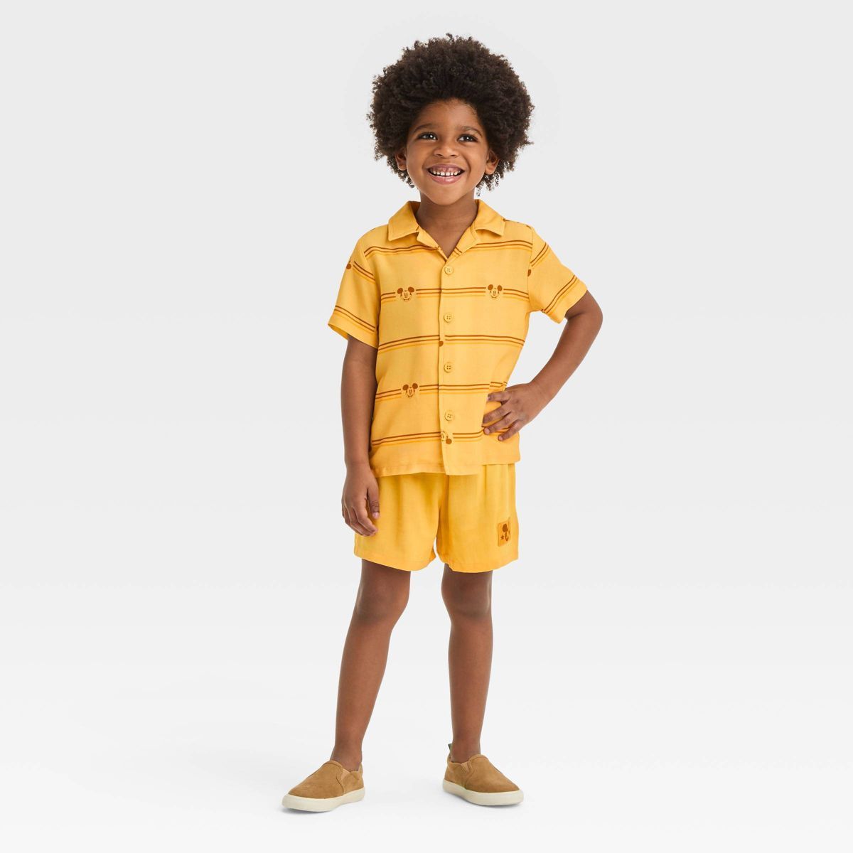 Toddler Boys' Disney Mickey Mouse Striped Woven Top and Shorts Set - Light Orange | Target