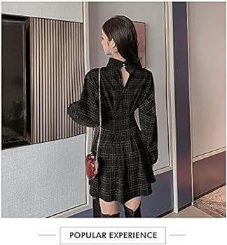 Goth Long Sleeve Dress Gothic Harajuku Vintage Plaid Wrap Balck Mini Dress Retro Pleated Punk Lon... | Amazon (US)
