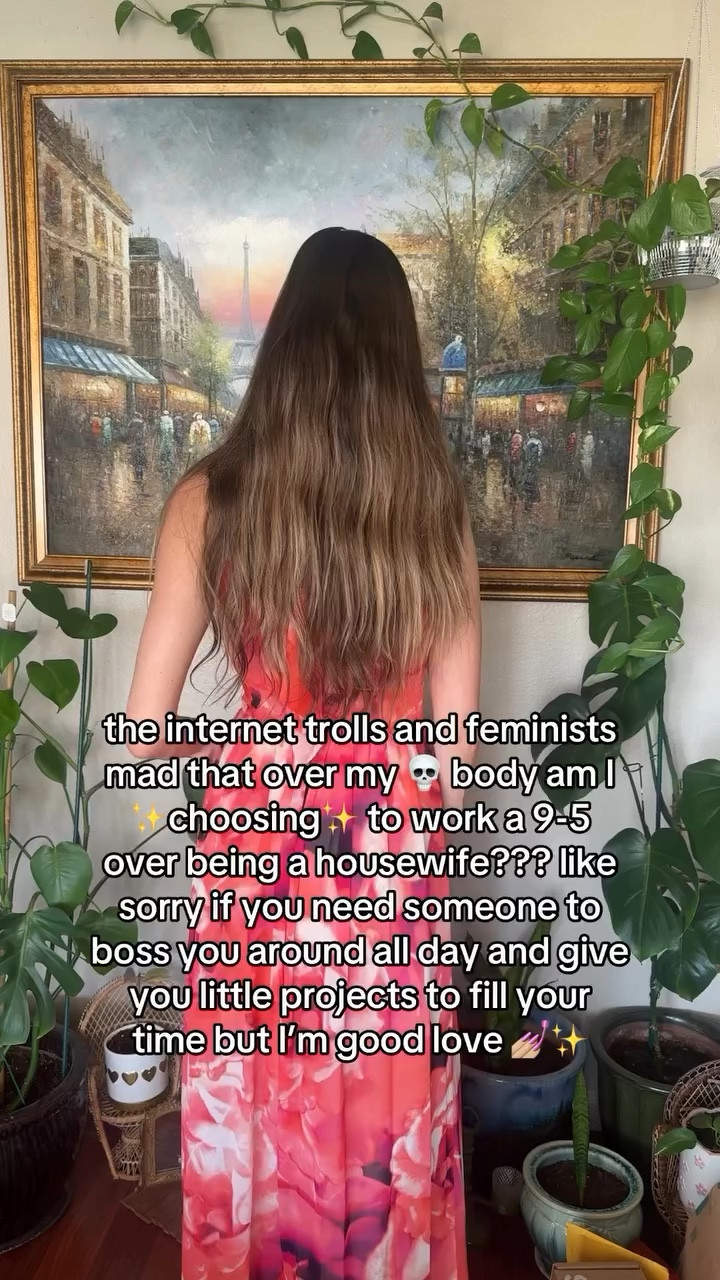 Did my make up and put on this dress because my husband will be home soon 🥰 and for some reason that really irks some people on the internet 🤷🏽‍♀️😂😭 While some girls dream of climbing the corporate ladder — and I know because I used to be one of you 😉 — other girls dream of working in their home and serving their household. 

Both are needed; and both roles are important and equally impactful in their own way. And as much as we need women in the work force, we equally need women at home pouring into their children, pouring into others, their community and curating beautiful and fulfilled lives 🤍🤍🤍

All of this to say … LADIES!!! WAKE UP! Whatever you choose to do with your life: in work, in love, in travel, in choices… it is all up to you. It is all YOUR choice and I’m so incredibly happy for you!! AND THAT IS ON HOW FEMINISM in 2026 SHOULD BE!!! HAVING THE CHOICE, and doing what YOU — AS A WOMAN WANTS!!! AND OTHER WOMEN SUPPORTING AND ENCOURAGING THAT! THAT is feminism!!! Spreading love, and doing whatever the f*<k makes you happy… NOT shaming women for choosing a lifestyle different than your own 🙄😵‍💫 

and after working 2-3 jobs my whole life, with my first job being paid under the table at 11 years old, I’m not going to apologize for MY CHOICES making YOU feel uncomfortable… bc this is the life for me 💅🏼✨ 

I’ve worked long and hard enough. If that’s not enough for you, then so be it. I’m also not “sending women back in time”, if anything, I’m inspiring women to go after all their dreams no matter how bold or silly they seem… I’m sharing that life working in the home instead of for the “big man” is still possible in this day and age and ECONOMY… and if anything … I hope to inspire more girls that their dreams CAN come true! So if you’re a working girlie that would like to make the transition into working in the home, or even just need encouragement chasing your dreams, feel free to reach out for a chat any time as this little lovergirl of a dreamer’s inbox is always open ✨

#feminism #hottake #housewifelife #haterswillhate #dreamlifeloading