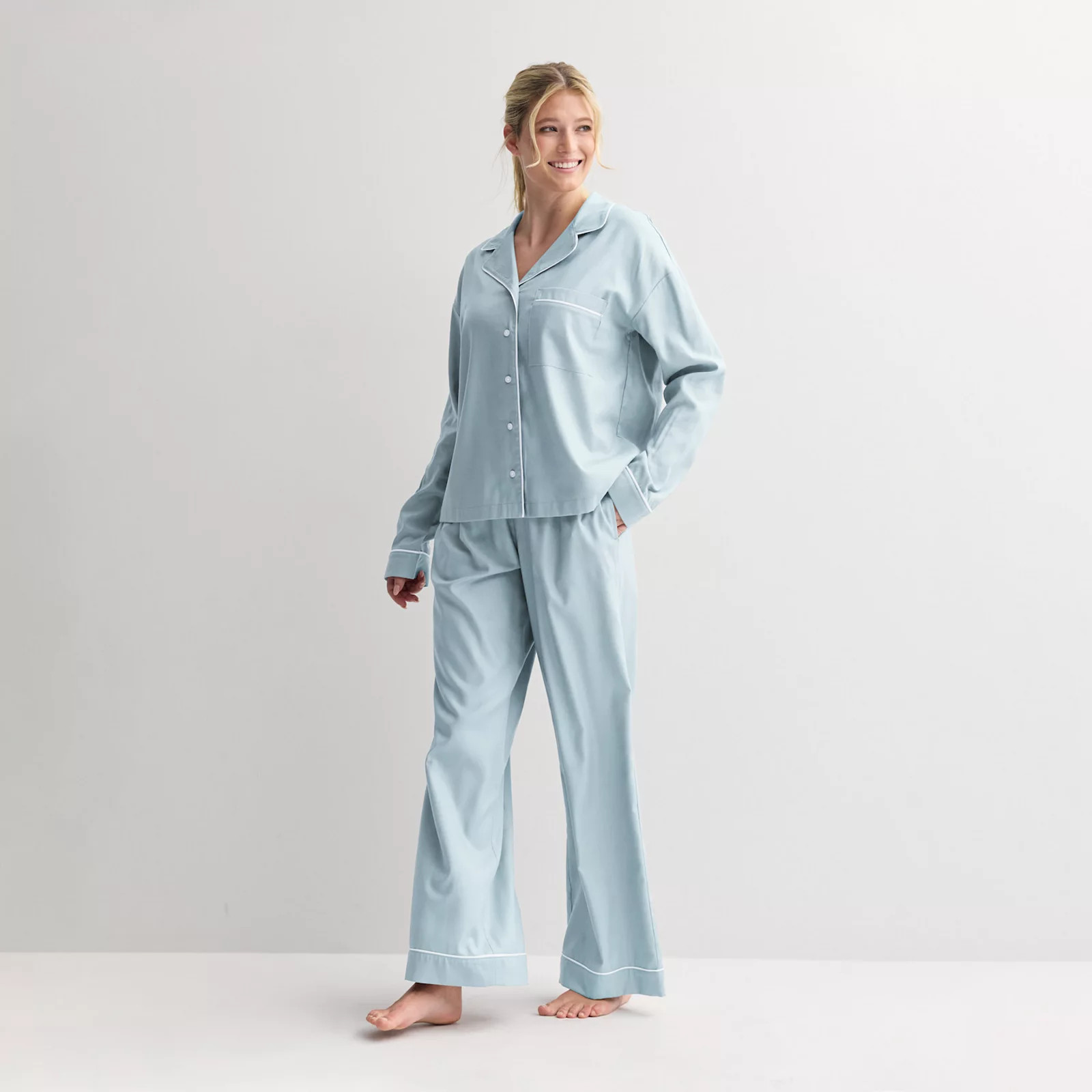 Women's Sonoma Goods For Life® Woven Notch 2-pc. Pajama Top & Pajama Bottoms Set, Size: XL, Peri... | Kohl's