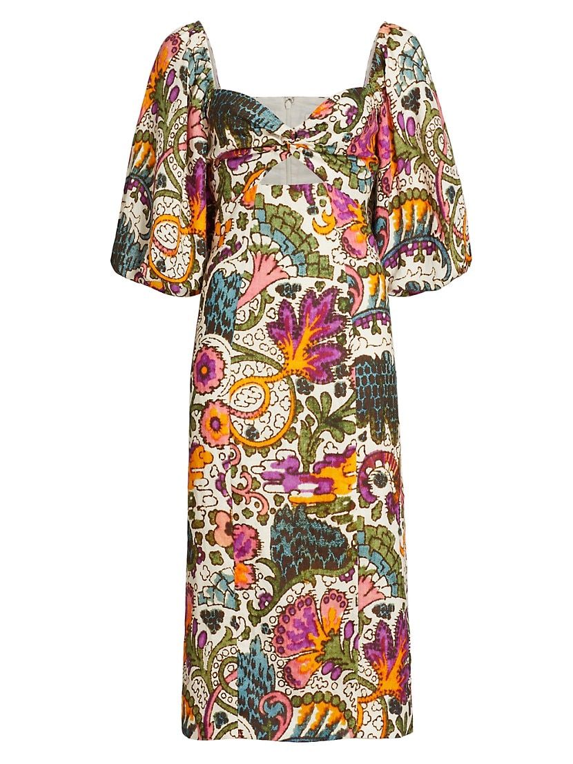 Noa Printed Linen Midi-Dress | Saks Fifth Avenue