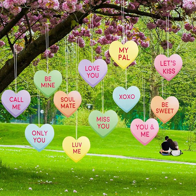 Chinco 12 Pcs Valentine's Day Heart Hanging Ornaments Heart Shaped Double Sided Paper Card Love R... | Amazon (US)