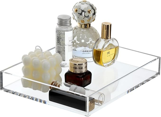 DINGHUO Acrylic Bathroom Tray, Clear 9.45x7.09x1.38in, Rectangular Perfume Tray for Soap, Candle,... | Amazon (US)