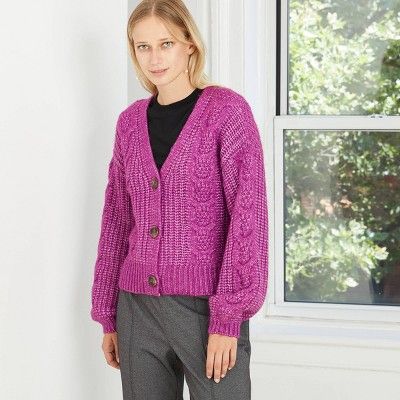 Women's V-Neck Cable Knit Button-Front Cardigan - A New Day™ | Target