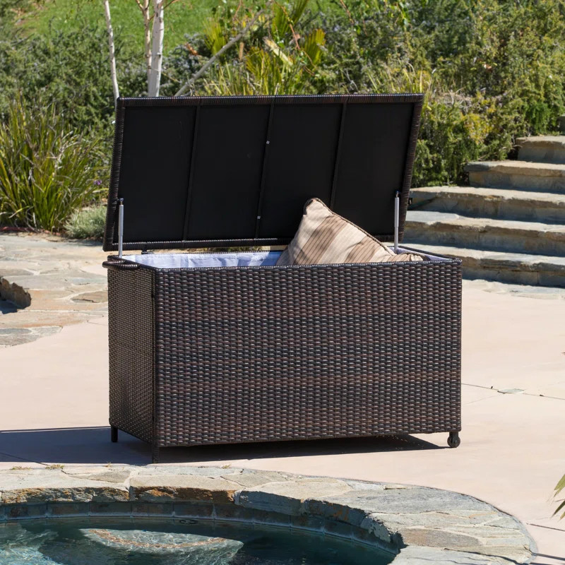 Highland Dunes Ugarte 150 Gallons Gallon Water Resistant Wicker Deck Box in Light Brown/Dark Brow... | Wayfair North America
