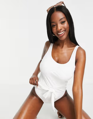 Figleaves Fuller Bust swimsuit with tie waist detail in white | ASOS (Global)