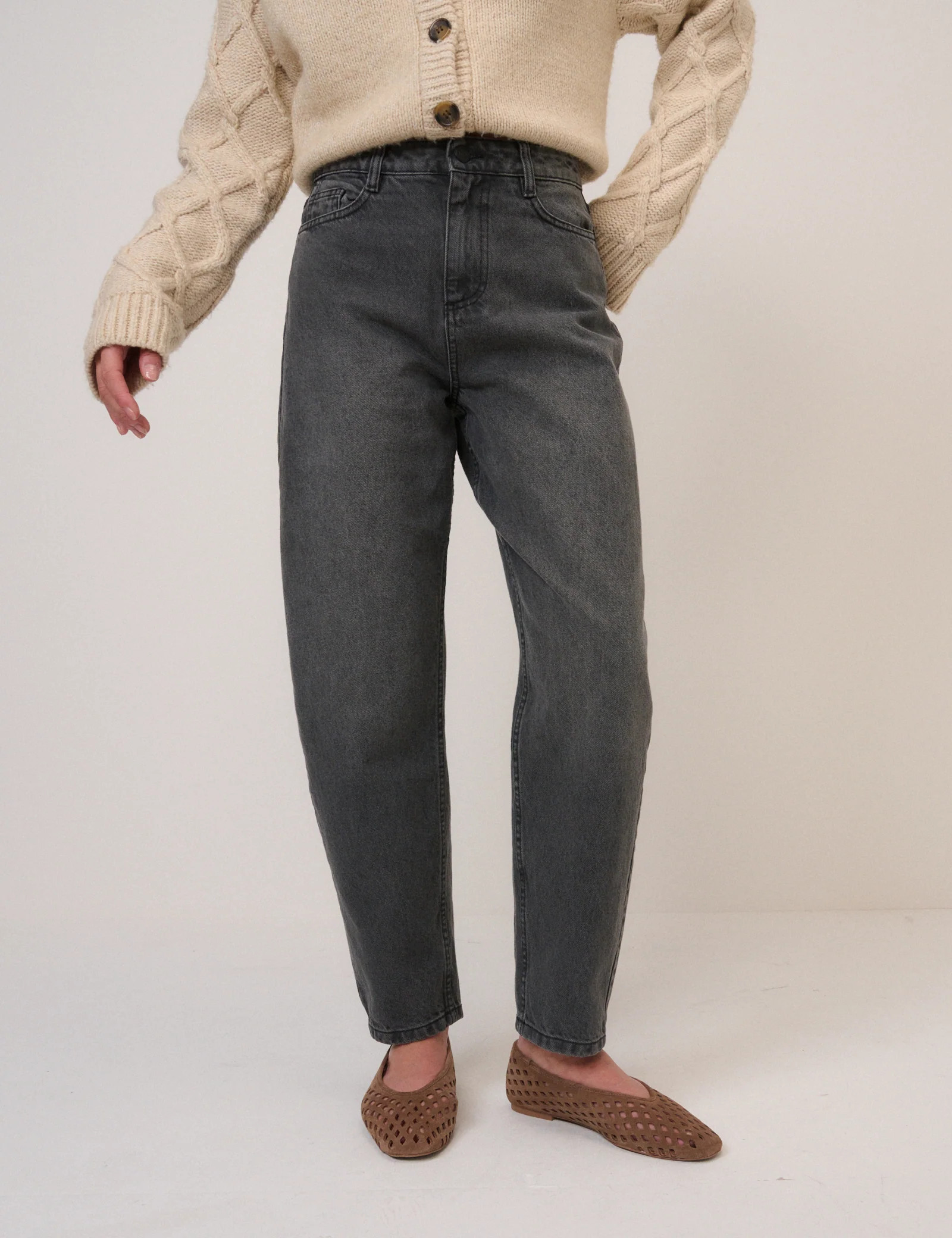 Washed Black High Rise Putney Barrel Leg Jeans | Nobody's Child