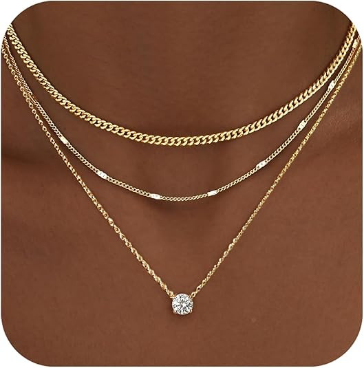 WomenGifts Layered Gold Necklaces for Women, 14K Gold Sterling Silver Plated Dainty Pendant Neckl... | Amazon (US)