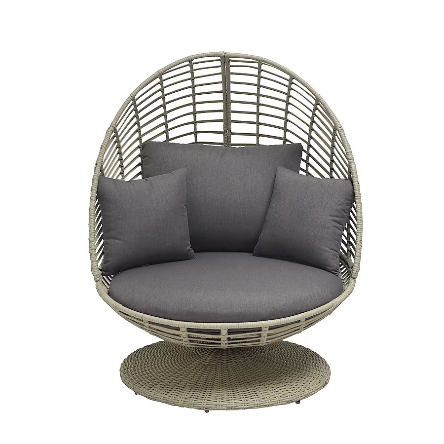 Origin 21 Venza Wicker Beige Steel Frame Swivel Egg Chair with Dark gray Cushioned Seat | Lowe's