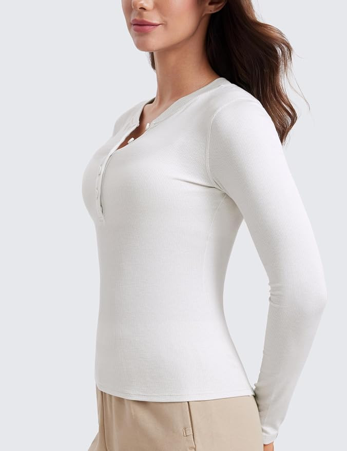 CRZ YOGA Ribbed Modal Casual Long Sleeve Henley Shirts for Women Soft Stretchy Knit Layering Basi... | Amazon (US)