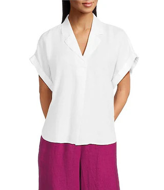 Organic Handkerchief Linen Notch Collar Short Sleeve Top | Dillard's