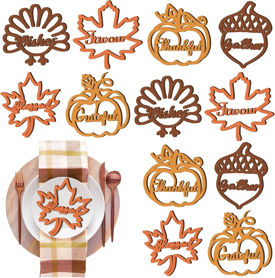 Amazon.com: Spiareal 12 Pcs Fall Thanksgiving Wood Cutout Thankful Grateful Blessed Sign Plate De... | Amazon (US)