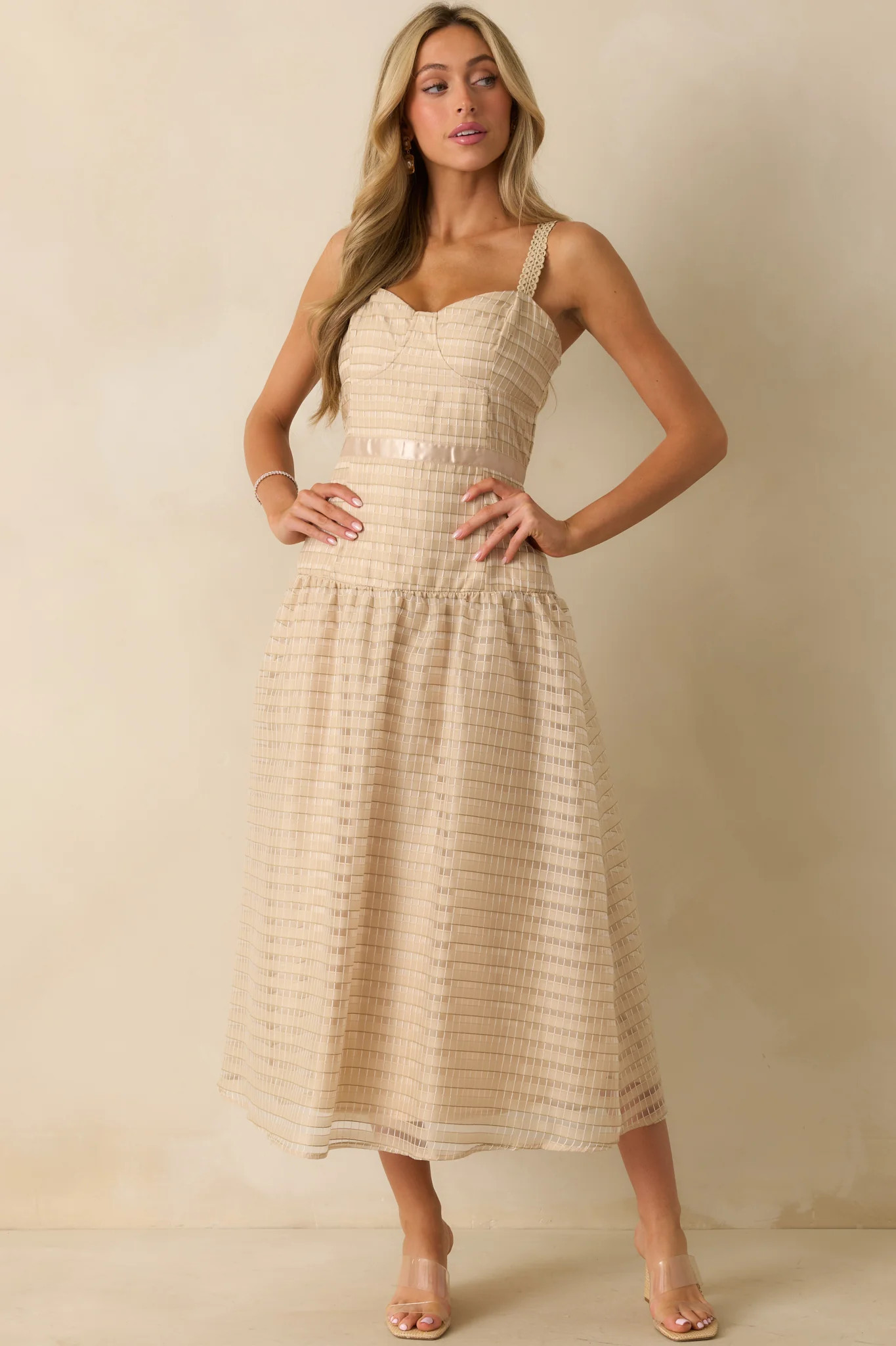 Know Better Tan Embroidered Drop Waist Maxi Dress | Red Dress