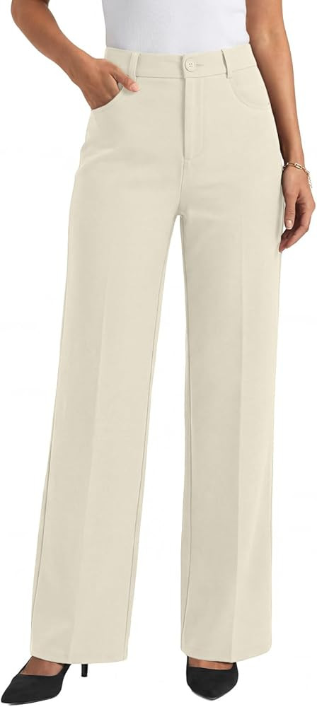 LILLUSORY Women Straight Leg Dress Pants High Waisted Business Casual Work Trousers with Pockets | Amazon (US)