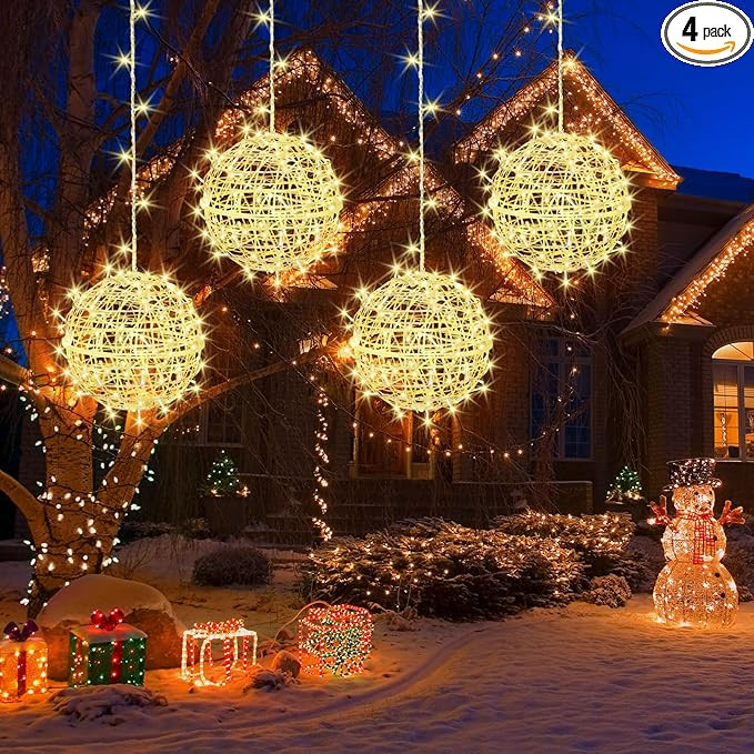 Outdoor Christmas Balls Lights 4 Pack Hanging 7.9" LED Garden Sphere Tree Lights 8 Modes Waterpro... | Amazon (US)