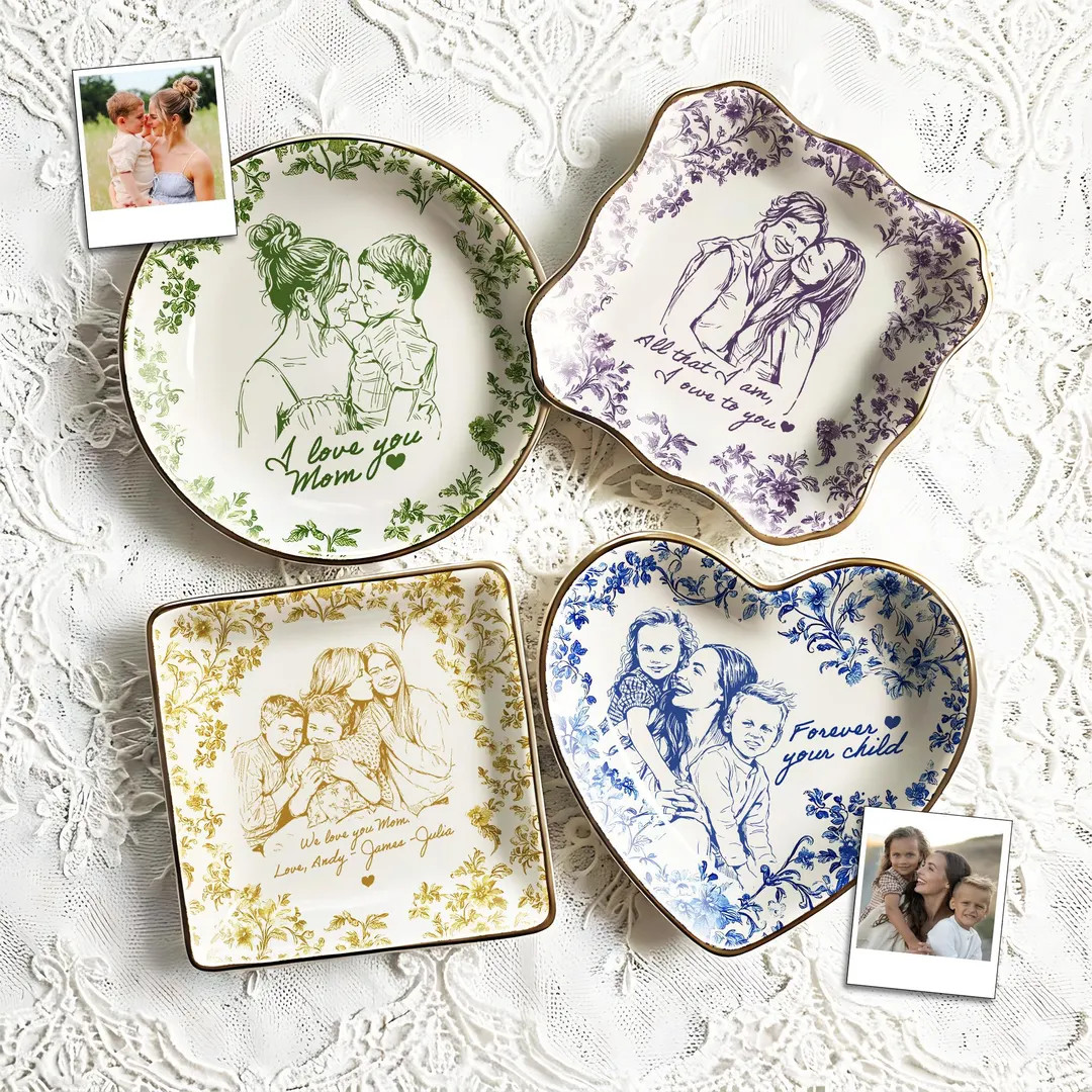 Personalized Mothers Day Photo Ring Dish, Custom Toile De Jouy Photo Jewelry Dish, Mother of the ... | Etsy (Global)