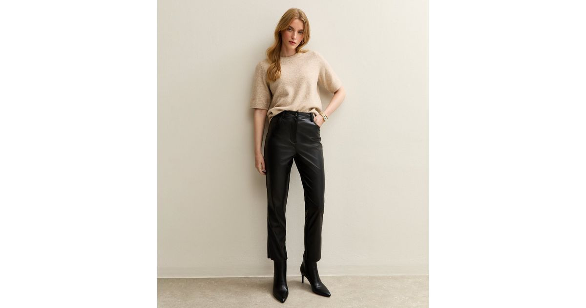 Black Faux Leather Straight Leg Trousers | New Look | New Look (UK)