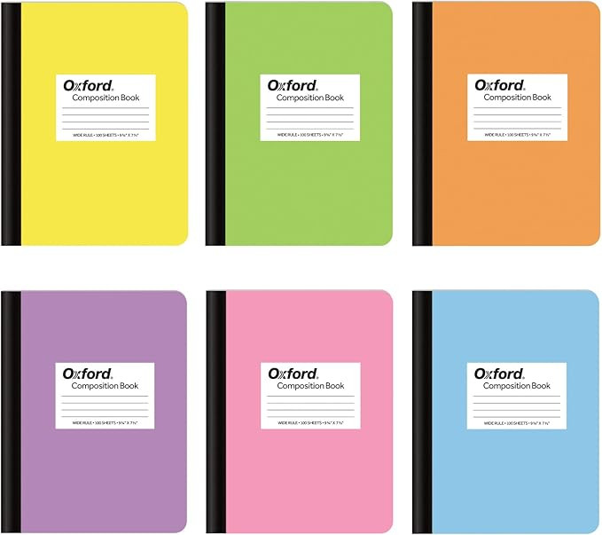Oxford Composition Notebooks, 6 Pack, Wide Ruled Paper, 9-3/4 x 7-1/2 Inches, 100 Sheets, Assorte... | Amazon (US)