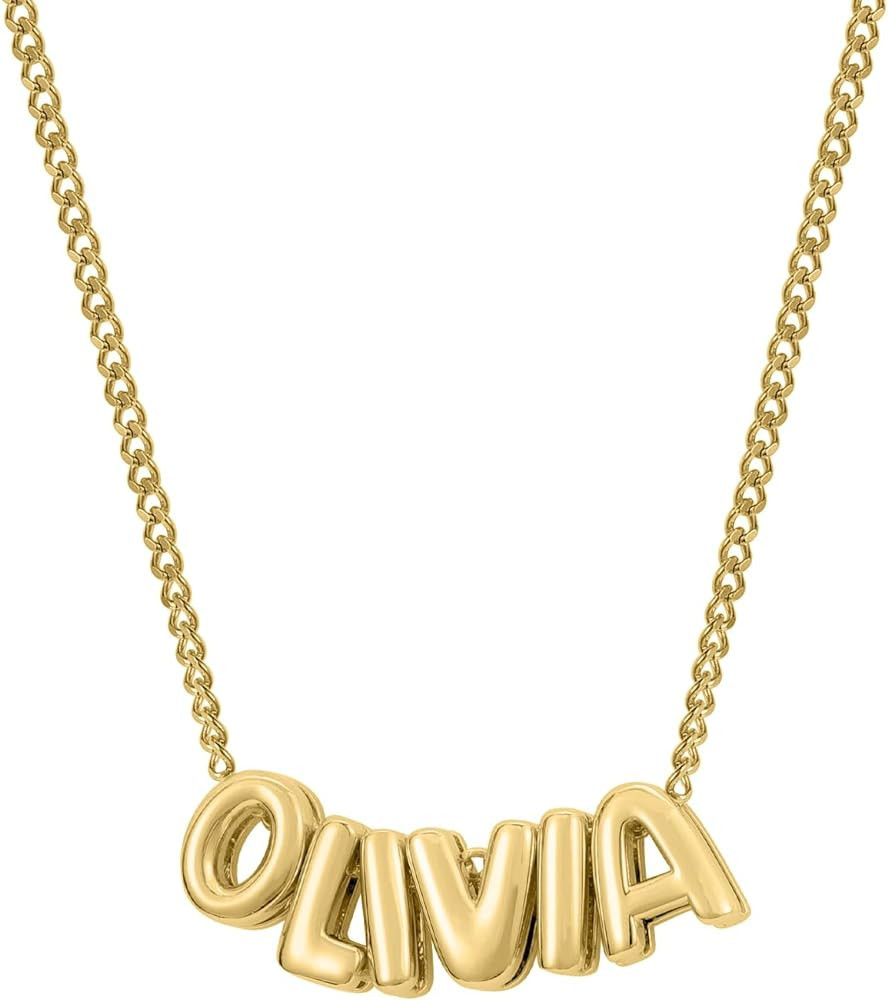 Custom 3D Bubble Letters Name Necklace For women with Cuban Chain, 14k Gold Personalized Balloon ... | Amazon (US)