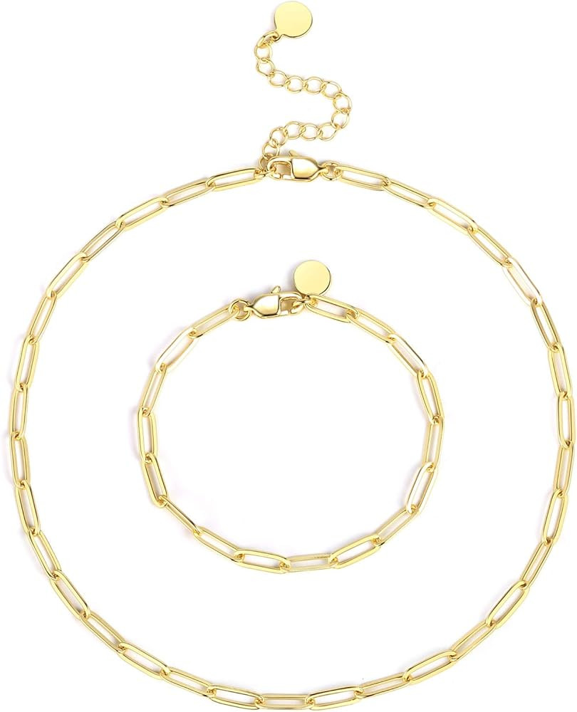 ALEXCRAFT Paperclip Chain Necklace 14K Gold Plated Oval Link Chain Necklaces Paperclip Chains for... | Amazon (US)