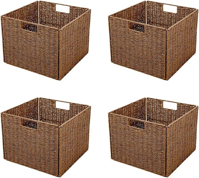 Trademark Innovations Foldable Storage Basket, Set of 4, Brown | Amazon (US)