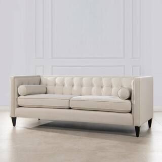 Jennifer Taylor Jack 84 in. Sky Neutral Linen 3-Seater Tuxedo Sofa with Removable Cushions, Sky Neut | The Home Depot