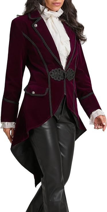 Women's Steampunk Pirate Velvet Lapel Tailcoat Jacket Victorian Gothic Medieval Coat | Amazon (US)